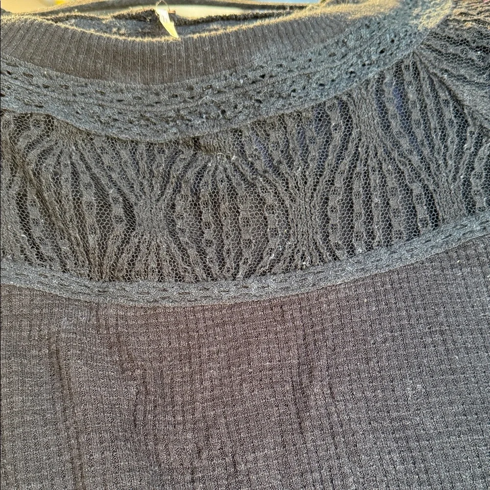Free People Black pullover with Lace round neck and distressed uneven hem